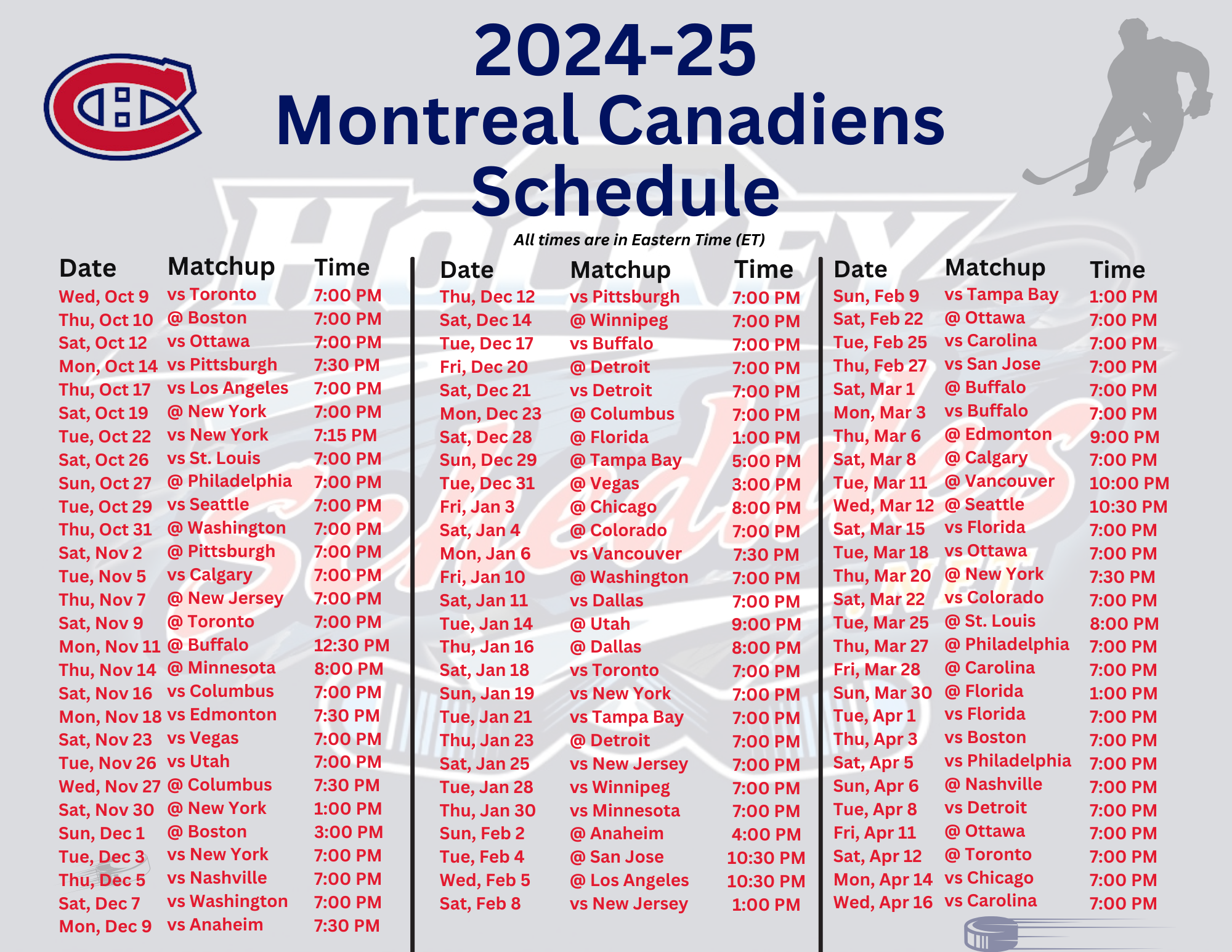 Horaire Canadiens 2025 Montreal Canadiens 2025 FCUO